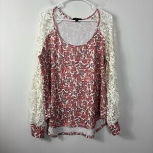 Suzanne Betro Tunic Womens L Scoop Neck Sheer Lace Sleeves Colorful Feminine